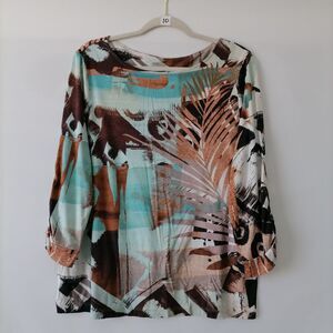 Chico's Women's Multicolor Palm Woodblock Fusion Blouse Top Size 2 US Large